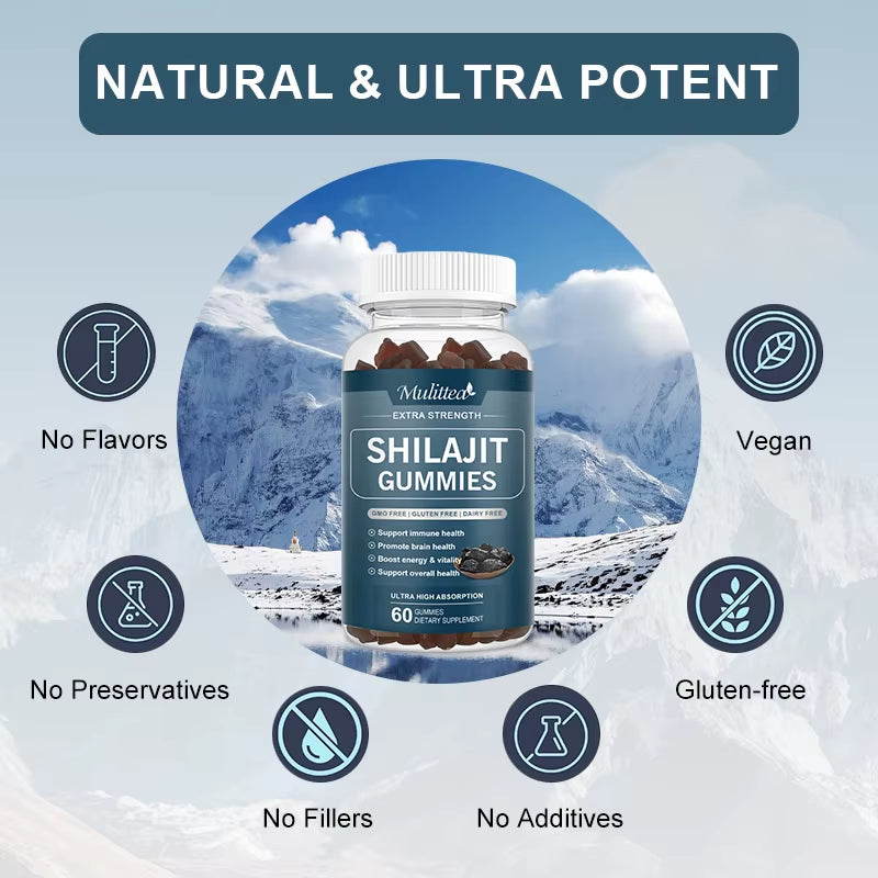 Shilajit Supplement Gummies Extra Strength Himalayan Resin Pure Organic Chewable Complex for Energy Cognition and Immunity