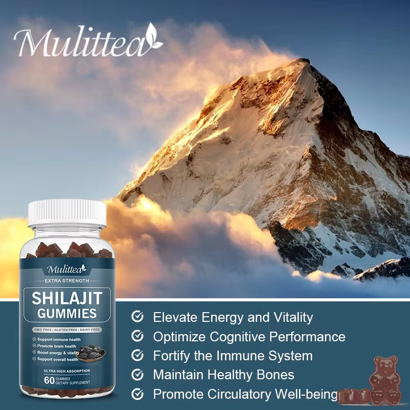 Shilajit Supplement Gummies Extra Strength Himalayan Resin Pure Organic Chewable Complex for Energy Cognition and Immunity