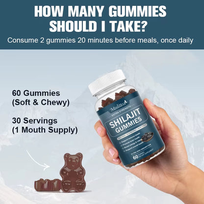 Shilajit Supplement Gummies Extra Strength Himalayan Resin Pure Organic Chewable Complex for Energy Cognition and Immunity